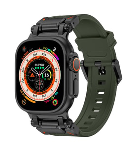 Apple Watch Ultra 49mm Uyumlu Zore KRD-101 Titanyum Metal Başlıklı Silikon Kordon (Siyah-Yeşil)