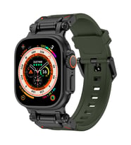 Apple Watch Ultra 49mm Uyumlu Zore KRD-101 Titanyum Metal Başlıklı Silikon Kordon (Siyah-Yeşil)