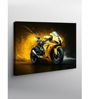 Kanvas Tablo Sarı Yarış Motosikleti
