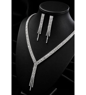 Lumina Baget Zirkon Taşlı Rodyum Kaplamalı Kadın Kolye Küpe Seti Paslanmaz Çelik Modern Tasarım