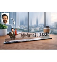 Kişiye Özel At Üstünde Elinde Türk Bayragı Karikatürlü 30 cm Ayna Pleksi Masaüstü İsimlik - Ofis Hediyesi