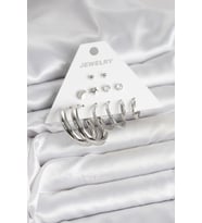 Pirinç Gümüş Renk Halka Modelli 6 Çift Kadın Küpe TJ-BKP11335