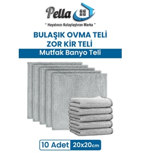 10’lu Hijyenik Bulaşık Ovma Teli- Çift Katlı Zor Kir ve Yağ Çözücü (20x20 cm)
