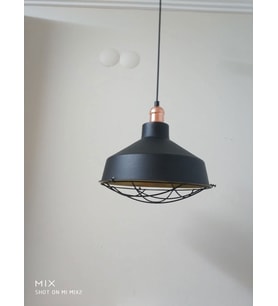 Retro Metal Siyah Dekoratif Bakır Duylu Kafesli Siyah İçi Gold  Kafe Mutfak Avize Çap:30 cm