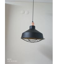 Retro Metal Siyah Dekoratif Bakır Duylu Kafesli Siyah İçi Gold  Kafe Mutfak Avize Çap:30 cm
