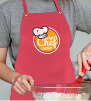 BK Gift Kişiye Özel İsimli Chef Tasarımlı Profesyonel Kırmızı Mutfak Önlüğü, Aşçı Önlüğü, Şef Önlüğü, Arkadaşa Hediye-1
