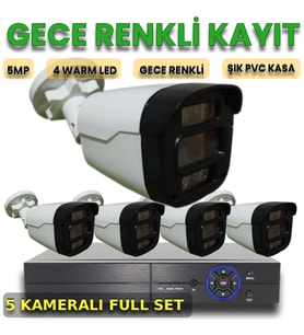 XMPro 5 KAMERALI İNSAN ARAÇ YÜZ ALGILAYAN GECE RENKLİ GÖSTEREN PLASTİK KASA GÜVENLİK KAMERA SETİ