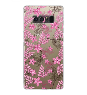 Samsung Galaxy Note 8  Kamera Korumalı Kapak Floral Pembe Tasarımlı  Şeffaf  Kılıf