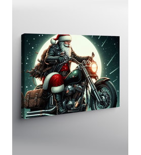 Kanvas Tablo Chopper Motor Süren Noel Baba