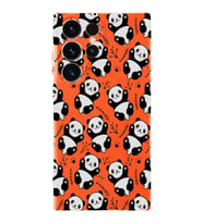 Samsung Galaxy S23 Ultra Uyumlu Lansman Kılıf Panda Tasarımlı İçi Kadife Kapak-Turuncu (Şeffaf)