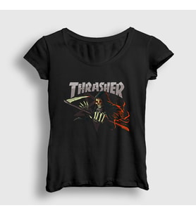 Presmono Kadın Siyah Grim Reaper Thrasher T-Shirt 277529tt