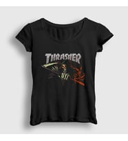 Presmono Kadın Siyah Grim Reaper Thrasher T-Shirt 277529tt