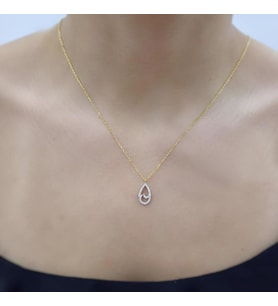Su Damlası 925 Ayar Gümüş Zirkon Taşlı Gold Kaplama Kolye (Karışık)