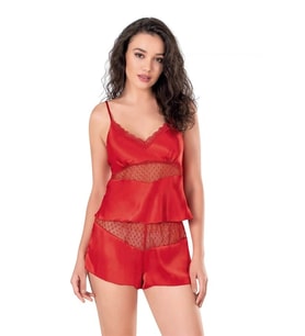 Arias Closet Kırmızı Saten Babydoll Şort Takımı