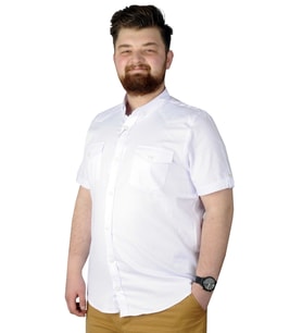 Mode XL Büyük Beden Gömlek KKol Çift Cep Kapaklı 20361 Beyaz
