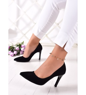 Gowa Siyah Süet Sivri Burun İnce Topuklu Klasik Stiletto Ayakkabı