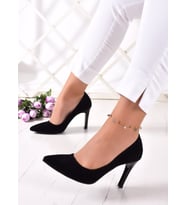 Gowa Siyah Süet Sivri Burun İnce Topuklu Klasik Stiletto Ayakkabı