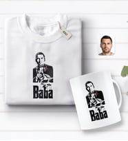 BK Gift Kişiye Özel Godfather Baba Tasarımlı Beyaz Tişört ve Kupa Seti-2 (Model 1)