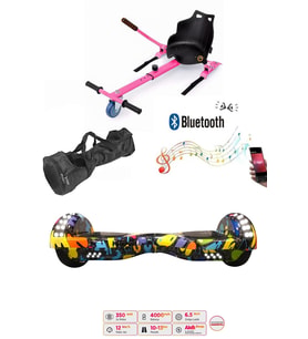 Elektrikli Kaykay Scooter Akıllı Denge Hoverboard + HoverKart + Çanta FULL LEDLİ EXTREM PAKET D08