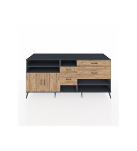 Kronos Konsol 5 Raflı 4 Çekmeceli 2 Kapaklı 220x59x99 Antrasit-Çam/Çam