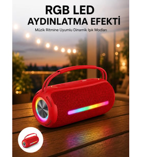 360 Rgb Led'li Taşınabilir Bluetooth Hoparlör - Kırmızı, Usb/tf Destekli
