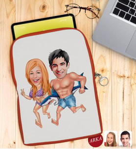 BK Gift Kişiye Özel Sevgililer Karikatürlü Taşınabilir Koruyucu Tablet Kılıfı & Organizer Çanta - Turuncu-8