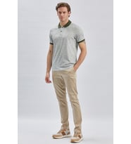 Koyu Haki Baskılı Pike Polo Yaka Pamuklu Likralı Casual Slim Fit Dar Kesim Tişört 1011240158
