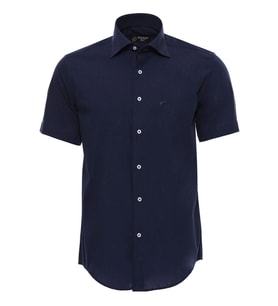 Kısa Kollu Terikoton Slim Fit Lacivert Erkek Gömlek - Wessi