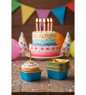 Mavi Cupcake Kapsülü İçi Metalize Gold 25'li - Kek ve Cupcake Sunum Kapsülü