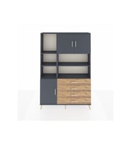 Arges Dolap 8 Raflı 4 Çekmeceli 3 Kapaklı 132x30x195 Antrasit-Antrasit/Çam
