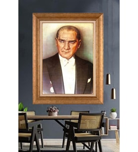 Altın Varaklı Çerçeveli Paspartulu Atatürk Tablo TR1294 (Gold)