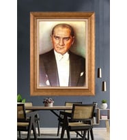 Altın Varaklı Çerçeveli Paspartulu Atatürk Tablo TR1294 (Gold)