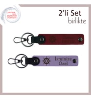 Gemi Dümeni Simgeli Anahtarlık, İsme Özel Hediyelik Set, Kişiselleştirilebilir, Bordo-Mor Menekşe