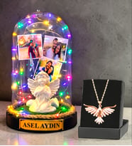 Sizlere Özel Renkli Led Işıklı Fanus ve Zümrüdü Anka Kuşu Kolye (Model 3)