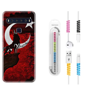 TCL 10L 10 Plus 10SE 20E 20SE 30SE L7 Kılıf Kablo Koruma Spiral Silikon Wolf and Moon 2 1381