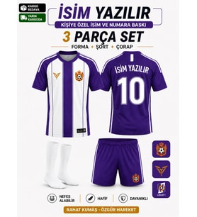 Çocuk Halı Saha Futbol forması Seti Mor-Beyaz Forma+Şort+Çorap