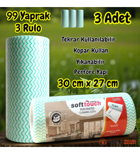 Technow Softtex 33 Yaprak Kopar Kullan Rulo Hassas Temizlik Bezi 27x30cm 3'lü