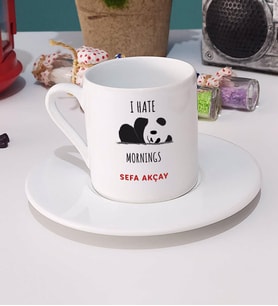 Sevimli Panda Türk Kahvesi Fincanı Beyaz