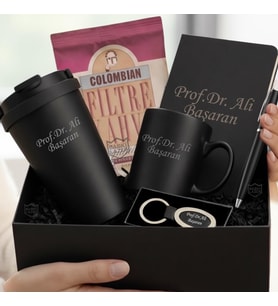 İsme Özel Premium Tasarım Erkek Kadın Hediye Seti - Çelik Termos Bardak, Defter, Kalem, Anahtarlık, Filtre Kahve, Kupa Bardak