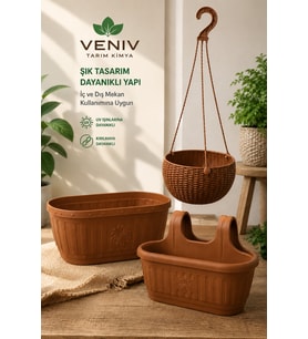 Antik Saksı Seti-2 Litre Rattan Askılı - 6.4 Litre Balkon Saksı-5 Litre Ahşap Görünümlü Saksı