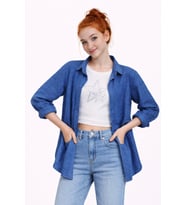 Kız Çocuk Sofia Keten Badili Basic Gömlek Takım Ak2605 (SAKS MAVI)
