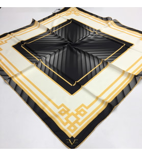 Geometrik Desen Black Seri Twill Eşarp Eşarp Askısı ile Birlikte 90x90 cm Siyah 