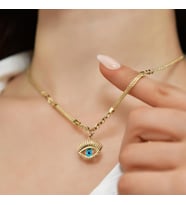 Goldium 14 Ayar Altın Nazar Göz Figürlü Kolye (Sarı)