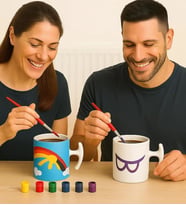 BK Gift Kendi Kupanı Kendin Oluştur Boyanabilir 2 Adet Hammer Kupa Seti(6 Renk Boya ve Fırça), Doğum Günü Hediyesi, Sevgiliye Hediye