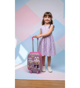 Karakterli Kız Çocuk Pembe Kabin Boy Çekçekli Valiz