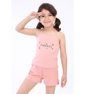Toontoy Kız Bebek Baskılı Şortlu Takım (Koyu Pudra)