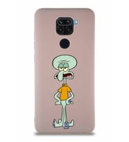 Xiaomi Redmi Note 9 Soft Premier Kapak Squidward Dokunaç Tasarımlı Silikon Kılıf - Pudra (Şeffaf)