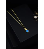 925 Ayar Gümüş Gold Kaplama Mavi Opal Yuvarlak Kolye