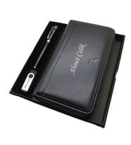 Kişiye Özel Deri Portföy Cüzdan + Usb Bellek ve Kalem Seti  Pierre Cardin Kalem + Hakiki Deri & El İşciliği Cüzdan Seti  İsme Özel Hediyelik Set (Siyah)