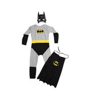 Pelerinli Batman Kostüm + Maske - Batman Kostümü - Batman Cosplay - Batman Tulum (Gri)